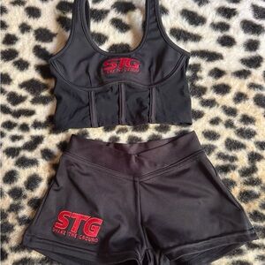STG Black Sports Bra and Shorts Set (shake the ground convention)